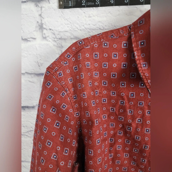 Gap 1969 XL Tall Red Geometric Heavyweight Button Down Shirt Cotton - Picture 3 of 7
